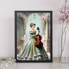 Quadro Vintage Mulher E Violino 24x18cm - Com Vidro Moldura B