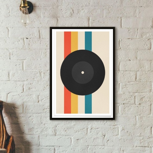 Quadro Vintage Music Poster - Record 33x24cm - Com Vidro Mold