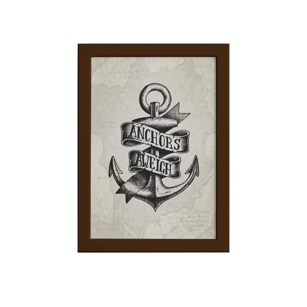 Quadro Vintage Náutico Âncora Moldura Marrom 22x32cm
