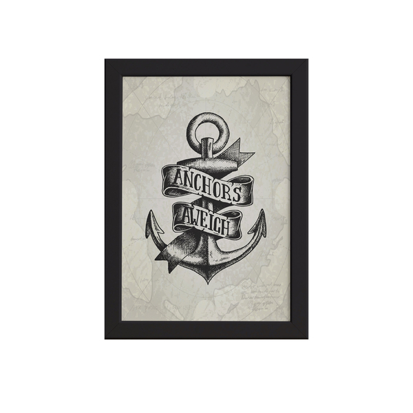 Quadro Vintage Náutico Âncora Moldura Preta 33x43cm
