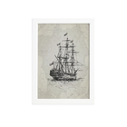 Quadro Vintage Náutico Caravela Moldura Branca 33x43cm