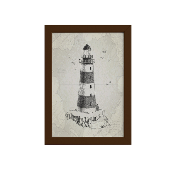 Quadro Vintage Náutico Farol Moldura Marrom 22x32cm