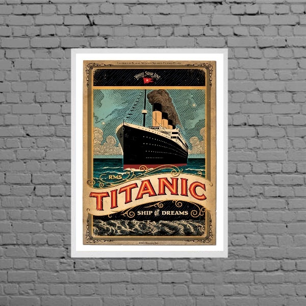 Quadro Vintage Navio Titanic 45x34cm - Com Vidro Moldura:made