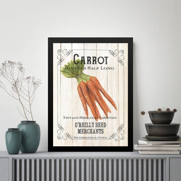 Quadro Vintage Para Cozinha Cenoura 45x34cm Moldura Preta