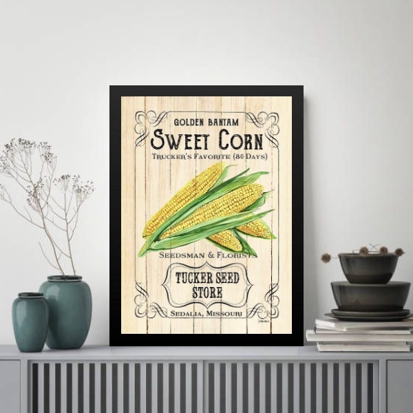 Quadro Vintage Para Cozinha Milho 45x34cm - Com Vidro Moldura