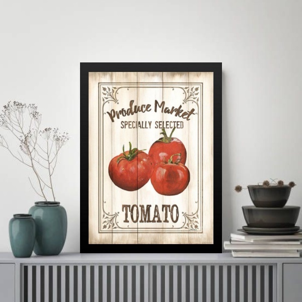 Quadro Vintage Para Cozinha Tomate 24x18cm Moldura Preta