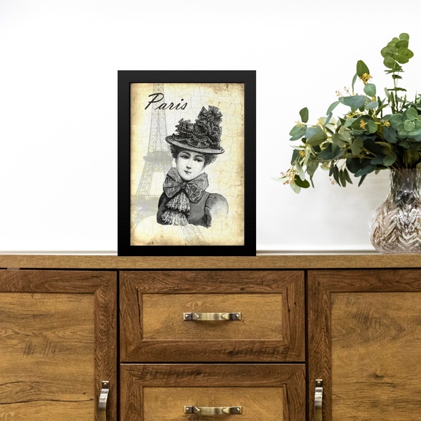 Quadro Vintage Paris Dama Antiga 45x34cm - Com Vidro Moldura