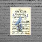 Quadro Vintage Passarinho Com Partitura 24x18cm - Com Vidro M
