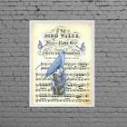 Quadro Vintage Passarinho Com Partitura 45x34cm - Com Vidro M