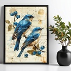 Quadro Vintage Passarinhos Azuis 45x34cm - Com Vidro Moldura
