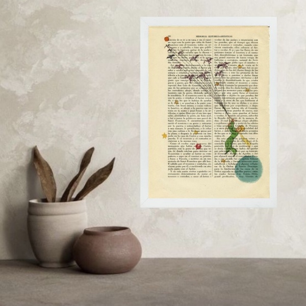 Quadro Vintage Pequeno Príncipe Voando 24x18cm - Com Vidro Mo