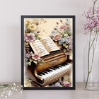 Quadro Vintage Piano Com Flores 24x18cm Moldura Branca