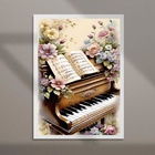 Quadro Vintage Piano Com Flores 45x34cm Moldura Preta