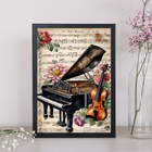 Quadro Vintage Piano E Violino 45x34cm - Com Vidro Moldura Pr