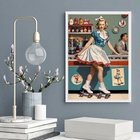 Quadro Vintage Pin Up Garçonete 33x24cm Moldura Preta