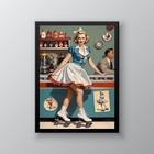 Quadro Vintage Pin Up Garçonete 45x34cm Moldura Preta