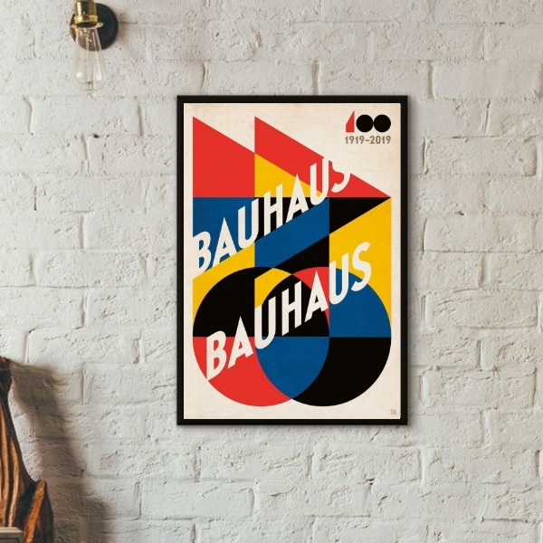 Quadro Vintage Poster Bauhaus 24x18cm Moldura:madeira Preta