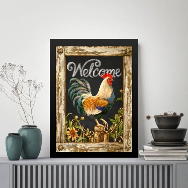 Quadro Vintage Rústico Galinha 24x18cm - Com Vidro Moldura Br