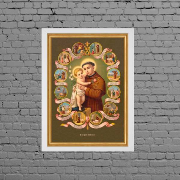 Quadro Vintage Santo Antônio 24x18cm - Com Vidro Moldura:made