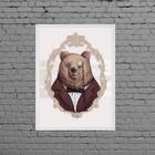 Quadro Vintage Senhor Urso 24x18cm Moldura:madeira Branca