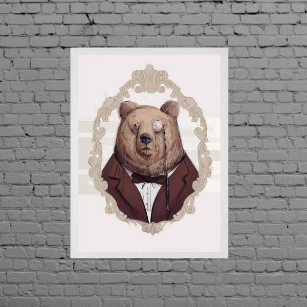 Quadro Vintage Senhor Urso 33x24cm Moldura:madeira Preta
