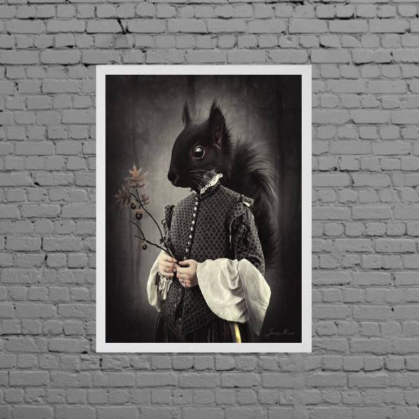 Quadro Vintage Senhora Esquilo 45x34cm - Com Vidro Moldura:ma