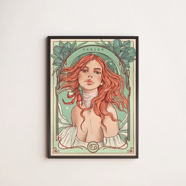 Quadro Vintage Signo Cancer 45x34cm - Com Vidro Moldura:madei