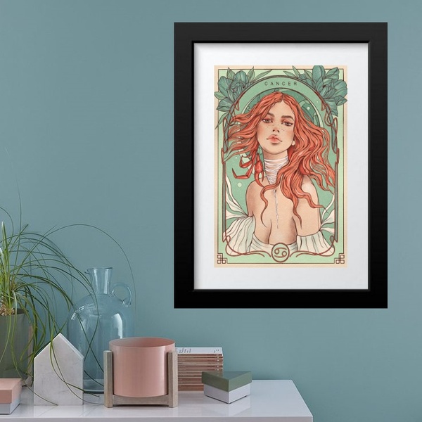 Quadro Vintage Signo Câncer - 60x48cm Moldura:madeira Preta