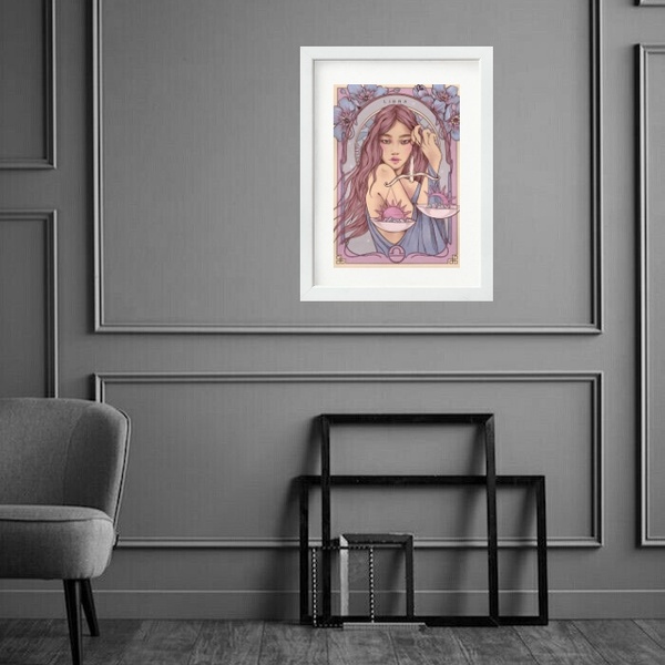 Quadro Vintage Signo Libra - 60x48cm Moldura:madeira Preta