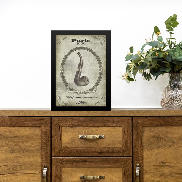 Quadro Vintage Tabaco Cachimbo 45x34cm - Com Vidro Moldura Pr