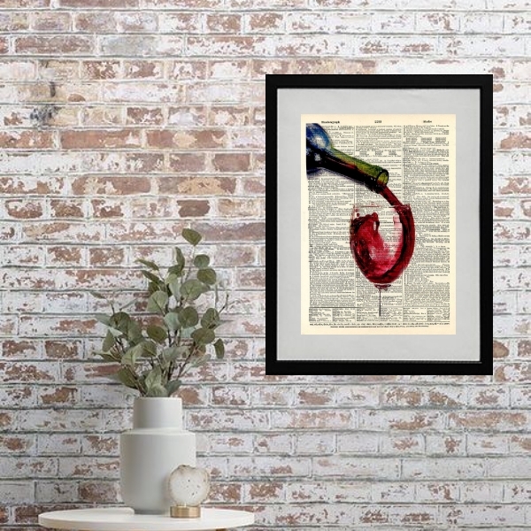 Quadro Vintage Vinho E Leitura - 60x48cm Moldura:madeira Preta