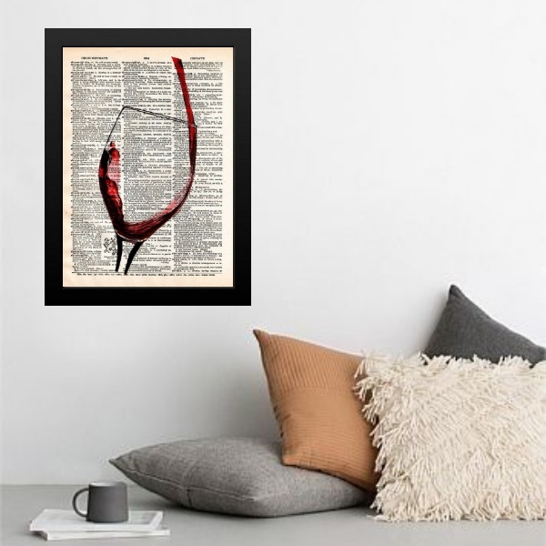 Quadro Vintage Vinho - Taça 33x24cm Moldura:madeira Preta