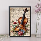 Quadro Vintage Violino Com Flores 33x24cm Moldura Branca