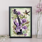 Quadro Vintage Violino Com Passarinho 45x34cm Moldura Preta