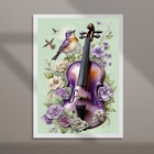 Quadro Vintage Violino E Passarinho 33x24cm Moldura Preta