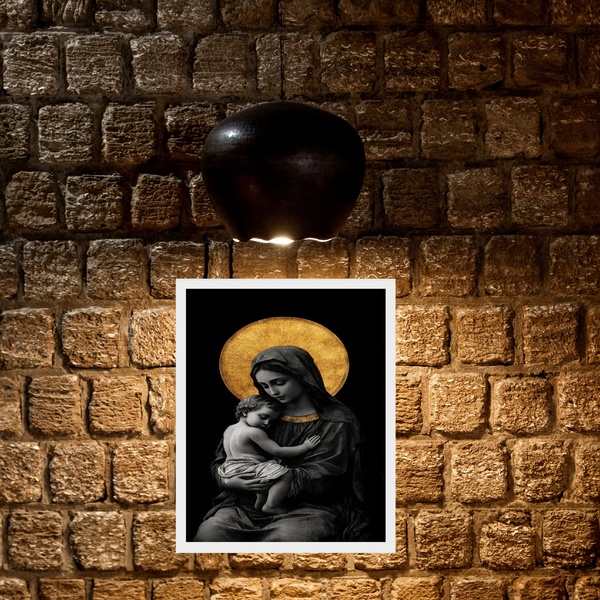 Quadro Virgem Maria Dourado Com Preto 33x24cm Moldura Preta
