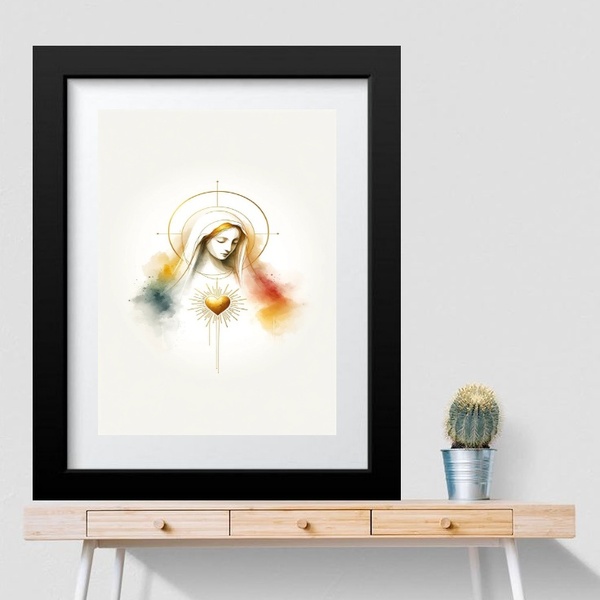 Quadro Virgem Maria Minimalista- 60x48cm Moldura:madeira Preta