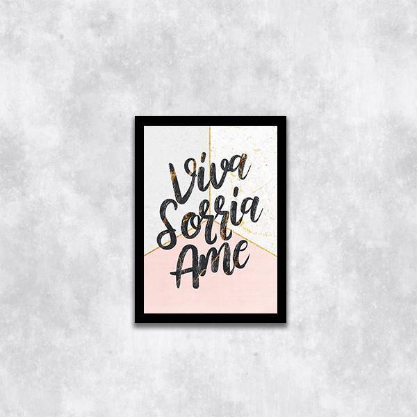 Quadro Viva, Sorria, Ame 33x24cm - Com Vidro Moldura:madeira