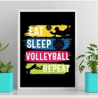 Quadro Volleyball Eat Sleep Repeat 33x24cm Moldura:madeira Br