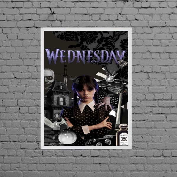 Quadro Wandinha Wednesday 45x34cm - Com Vidro Moldura:madeira