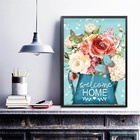 Quadro Welcome Home - Flores E Borboleta 45x34cm - Com Vidro
