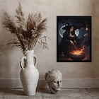 Quadro Wicca Bruxa Com Caldeirão 33x24cm Moldura:madeira Preta