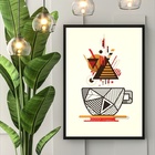 Quadro Xícara De Café Abstrata Bauhaus 33x24cm - Com Vidro Mo