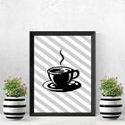 Quadro Xícara De Café Com Fundo Listrado 24x18cm - Com Vidro