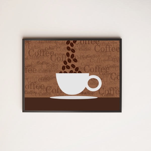 Quadro Xícara De Café Com Grãos 24x18cm Moldura:madeira Branca