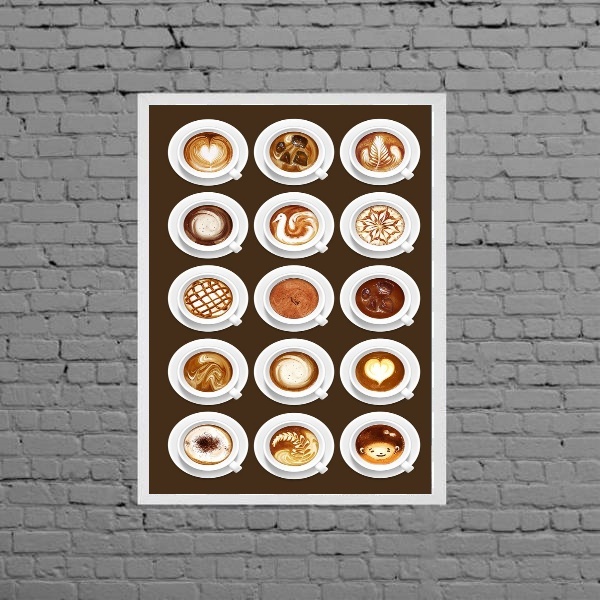 Quadro Xícaras De Café Latte Art 24x18cm - Com Vidro Moldura: