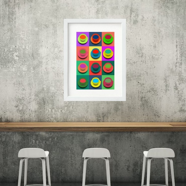 Quadro Xícaras De Café Pop Art - 60x48cm Moldura Preta