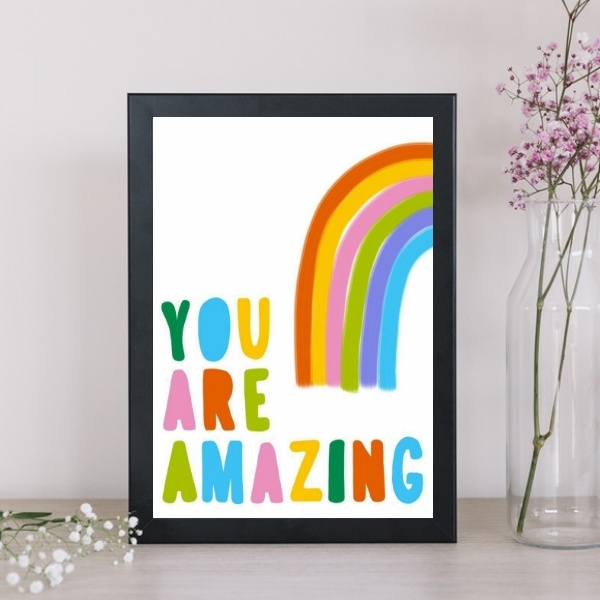 Quadro You Are Amazing 33x24cm - Com Vidro Moldura Branca