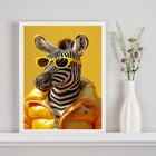 Quadro Zebra Fashion De Óculos Amarelo 45x34cm - Com Vidro Mo