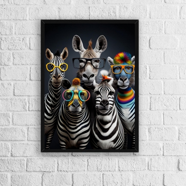 Quadro Zebras Modernas Divertidas De óculos 33x24cm - Com Vid